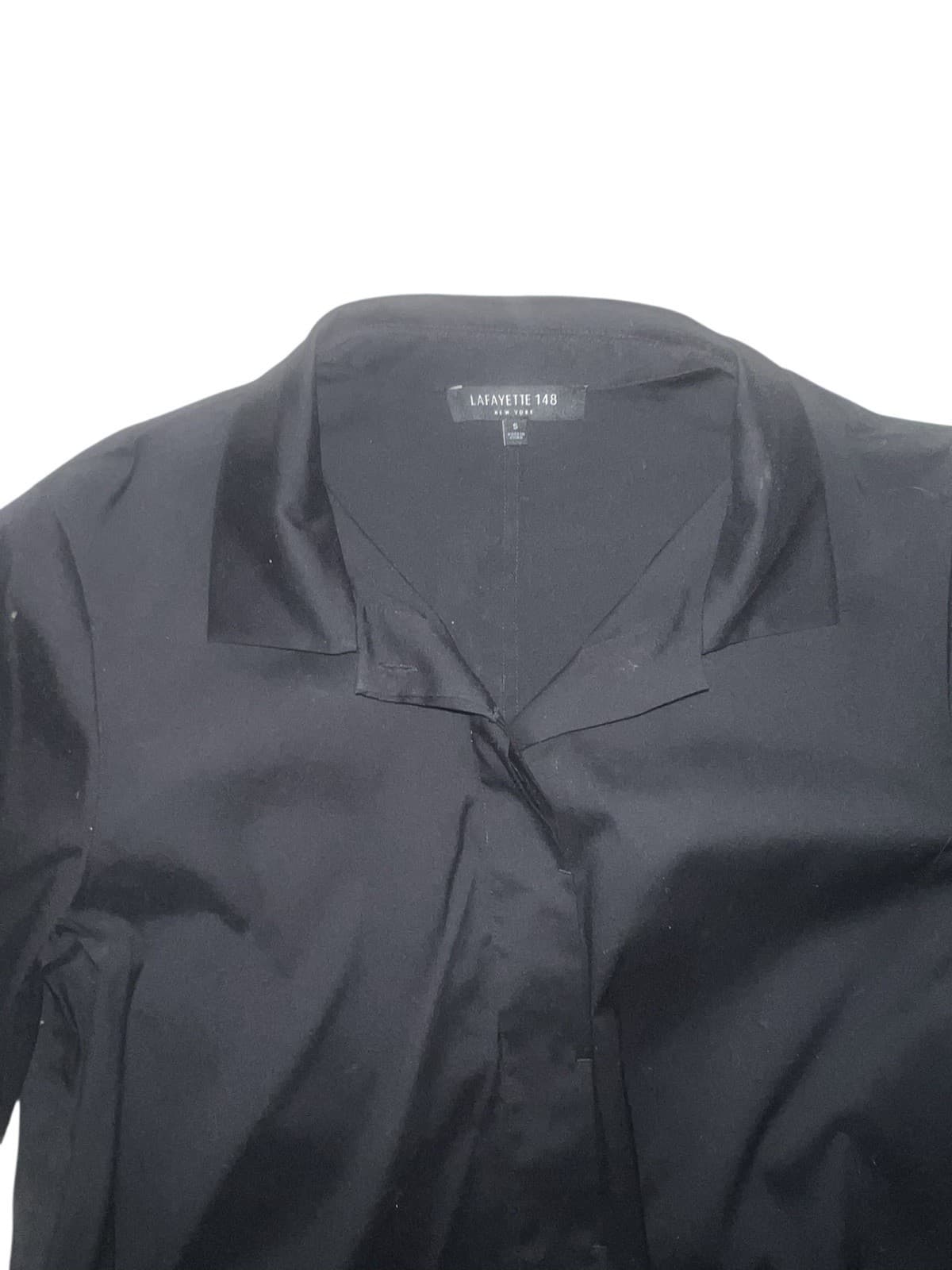 Lafayette 148 black button down sz s Short Sleeves Collar Minimalist Office Sire - Thumbnail 6
