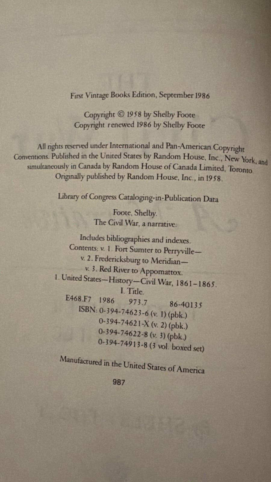 Shelby Foote – The Civil War: A Narrative (3‑Volume Set, Vintage 1986) - Thumbnail 2