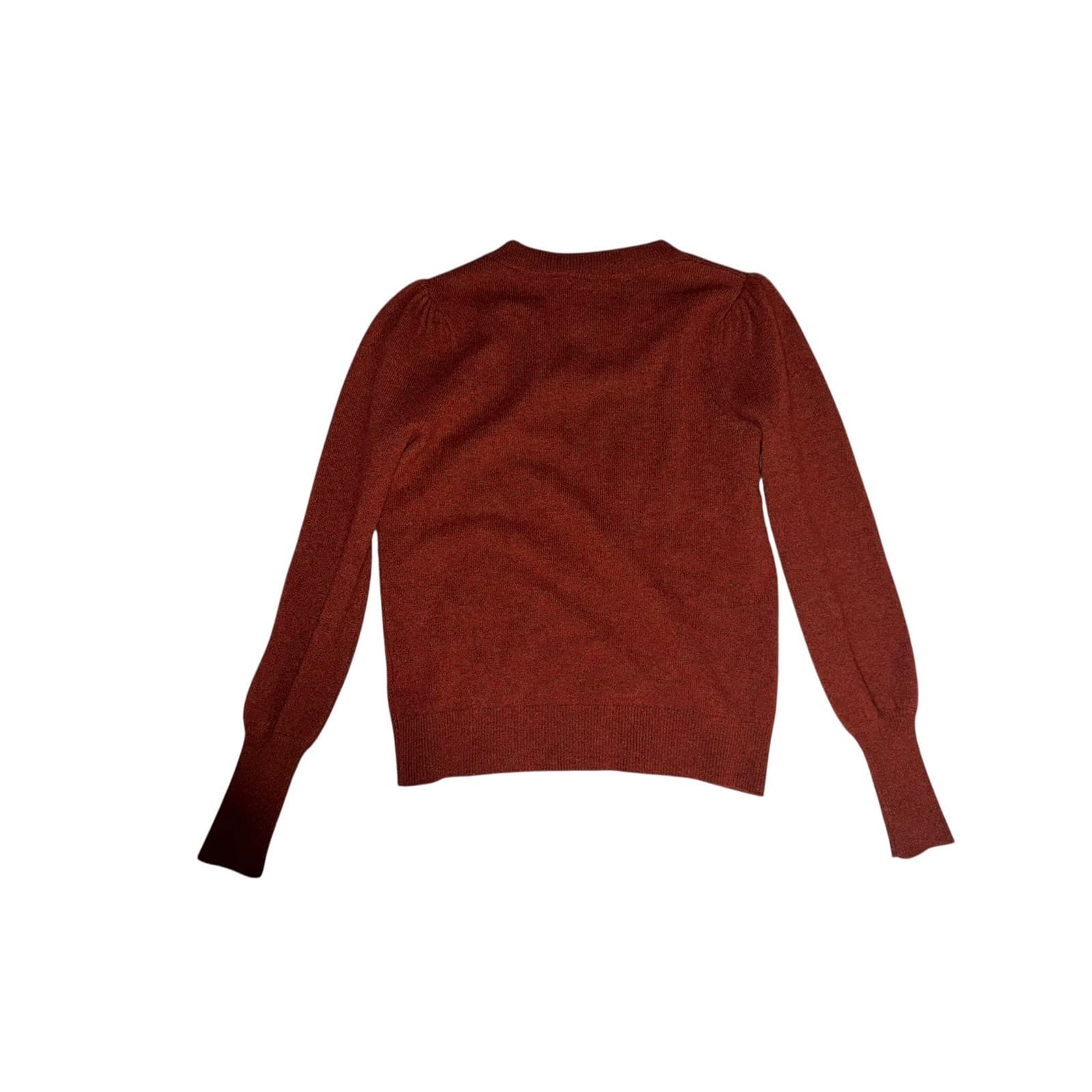 Veronica Beard Orange Cashmere Pullover |Rustic Crew Neck Boho Puffed Sleeve xs - Thumbnail 6