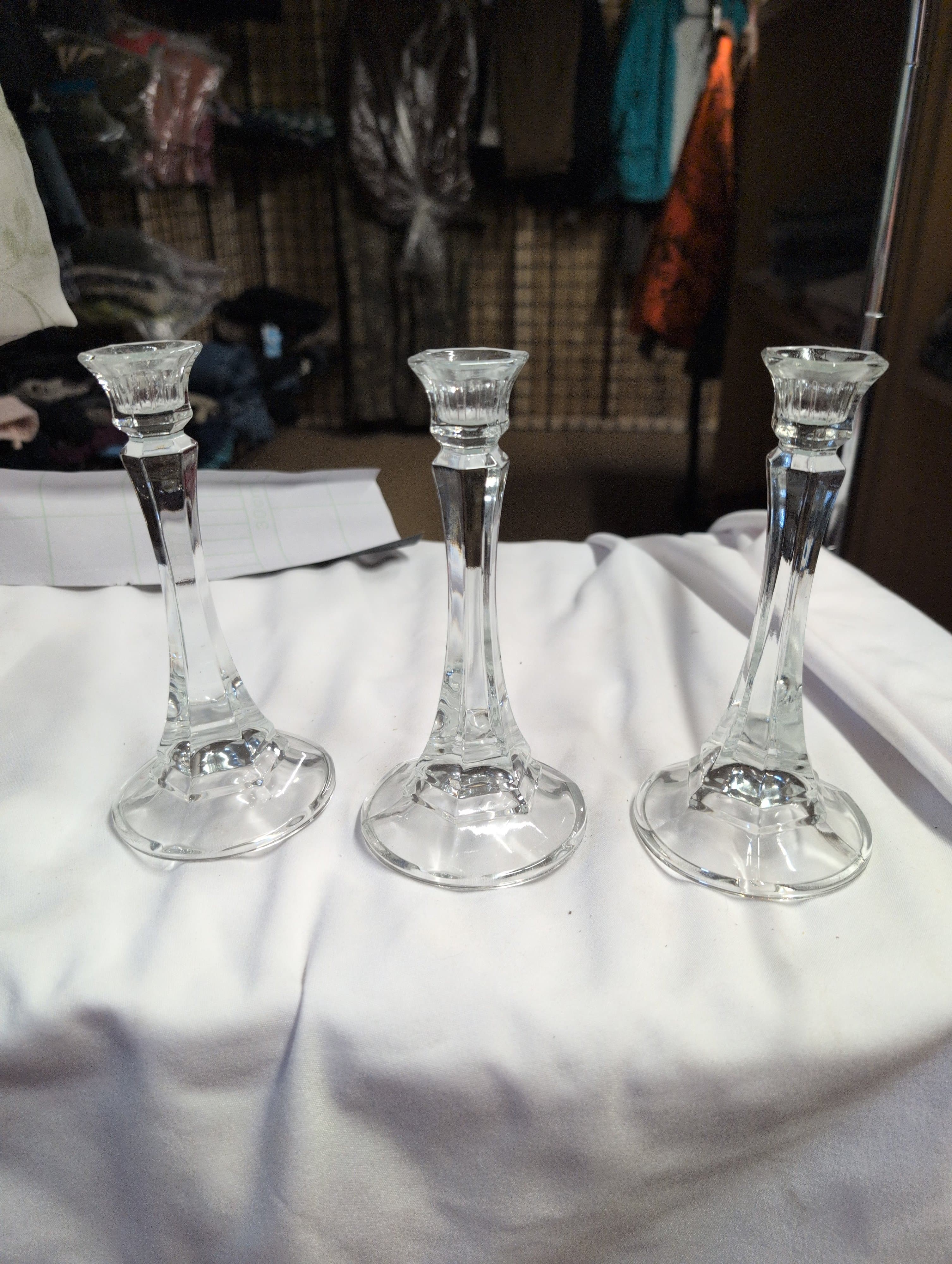 Set of 3 Glass Candlestick Holders