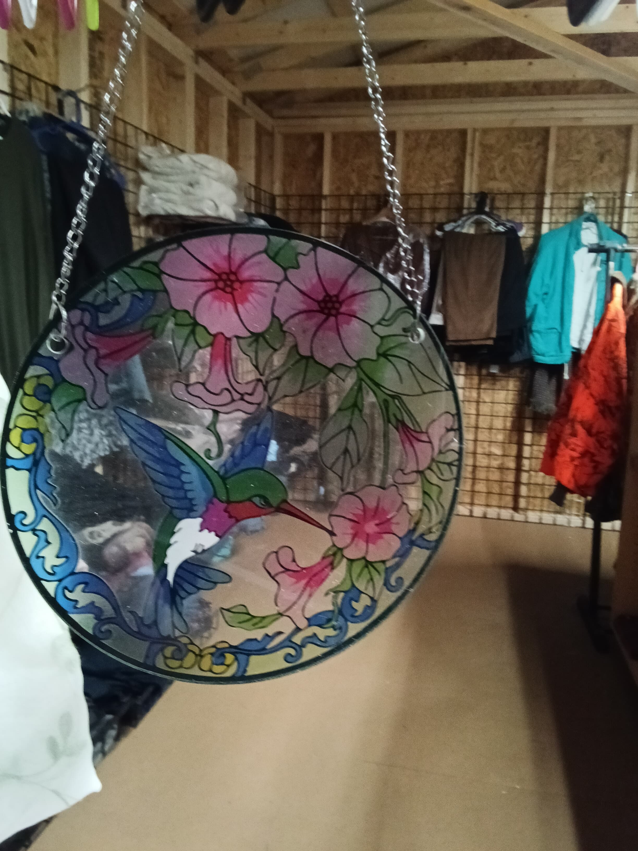 Stained Glass Hummingbird Suncatcher with Floral Design