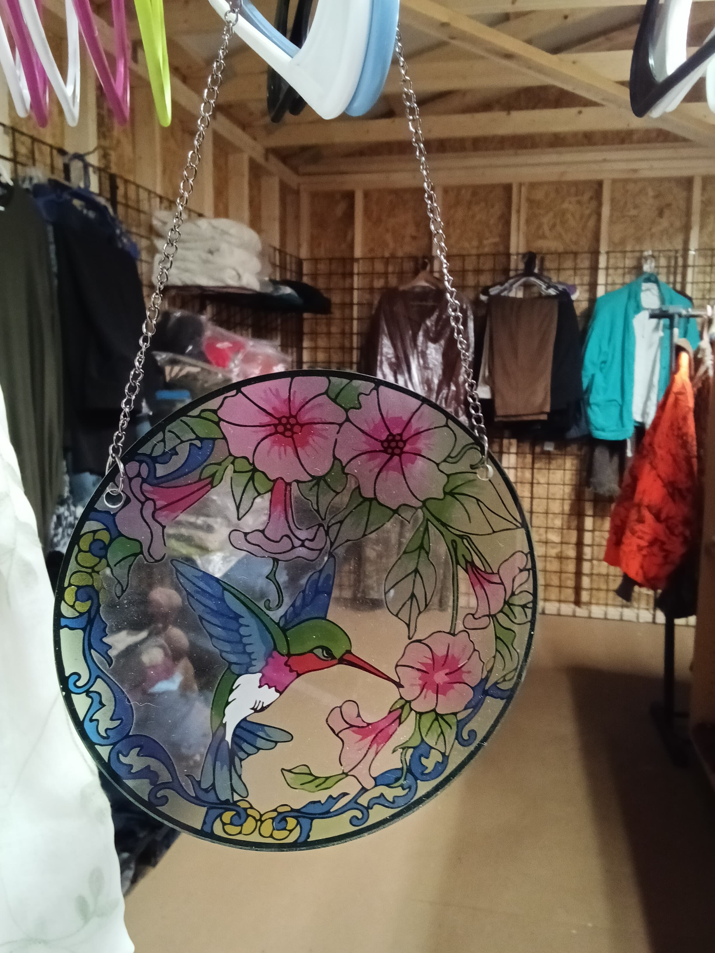 Stained Glass Hummingbird Suncatcher with Floral Design - Thumbnail 2