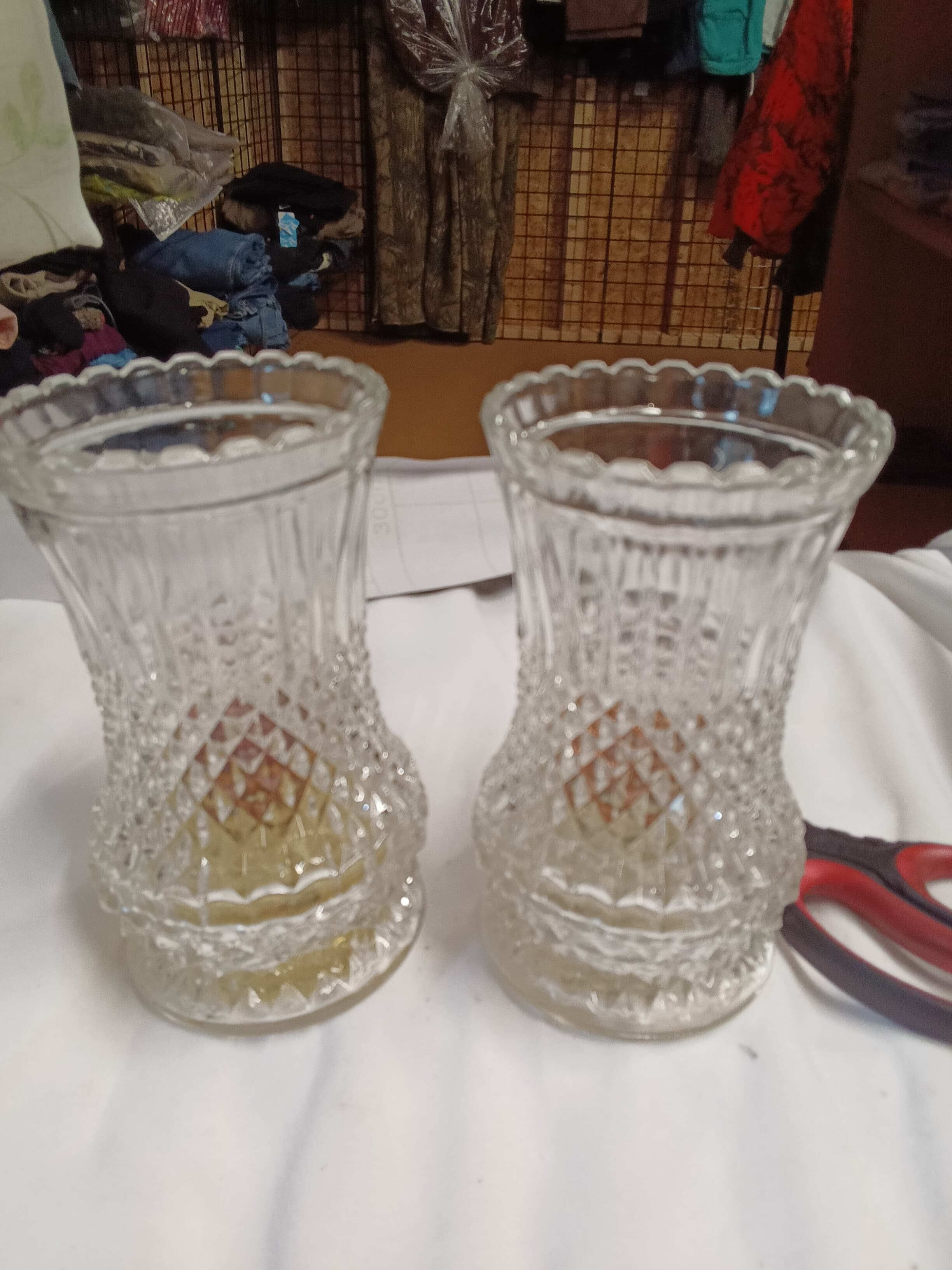 Set of 2Vintage Glass oil lamps with Diamond Pattern