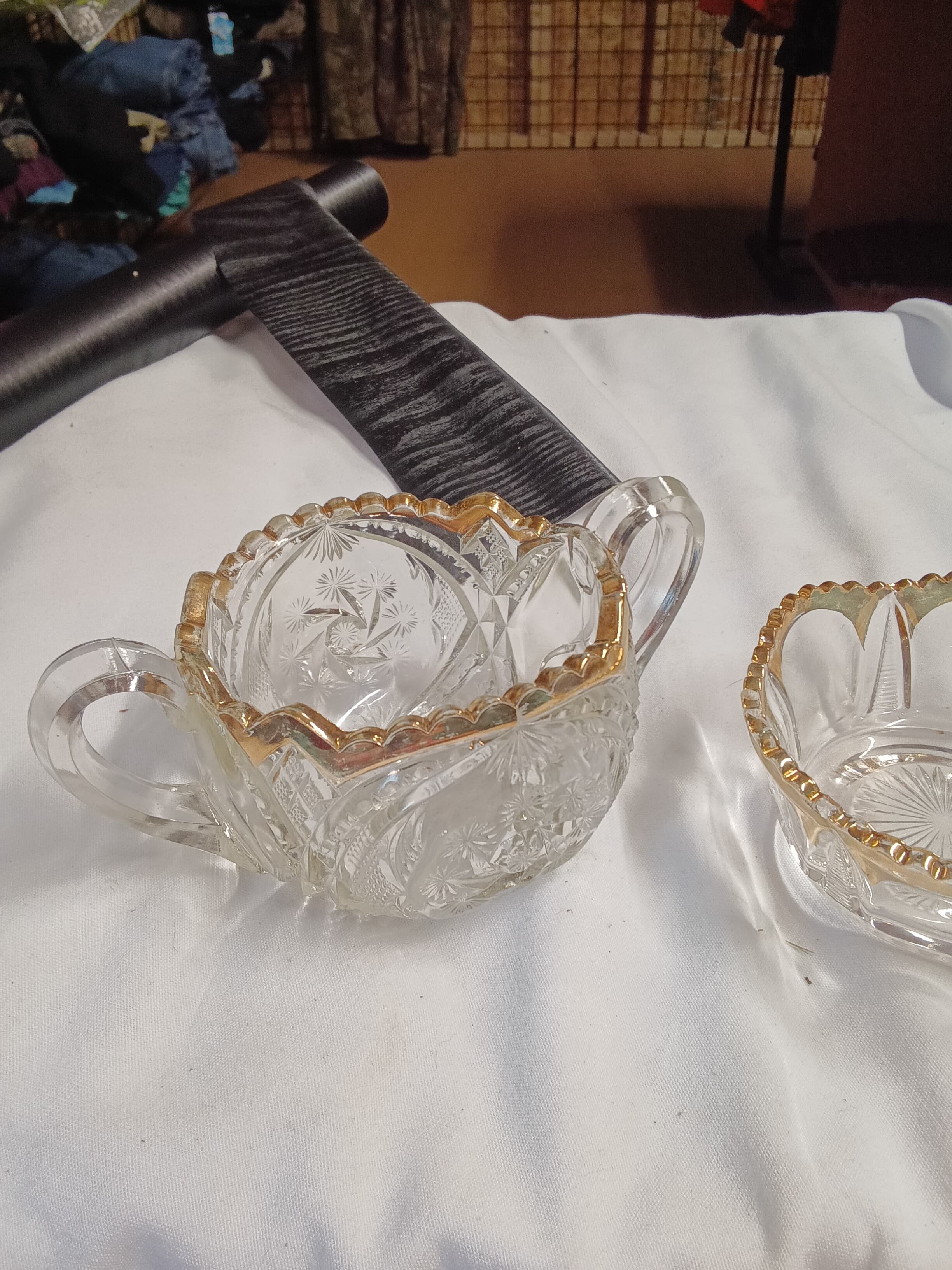 Vintage Crystal Sugar and Creamer Set with Gold Trim - Thumbnail 2