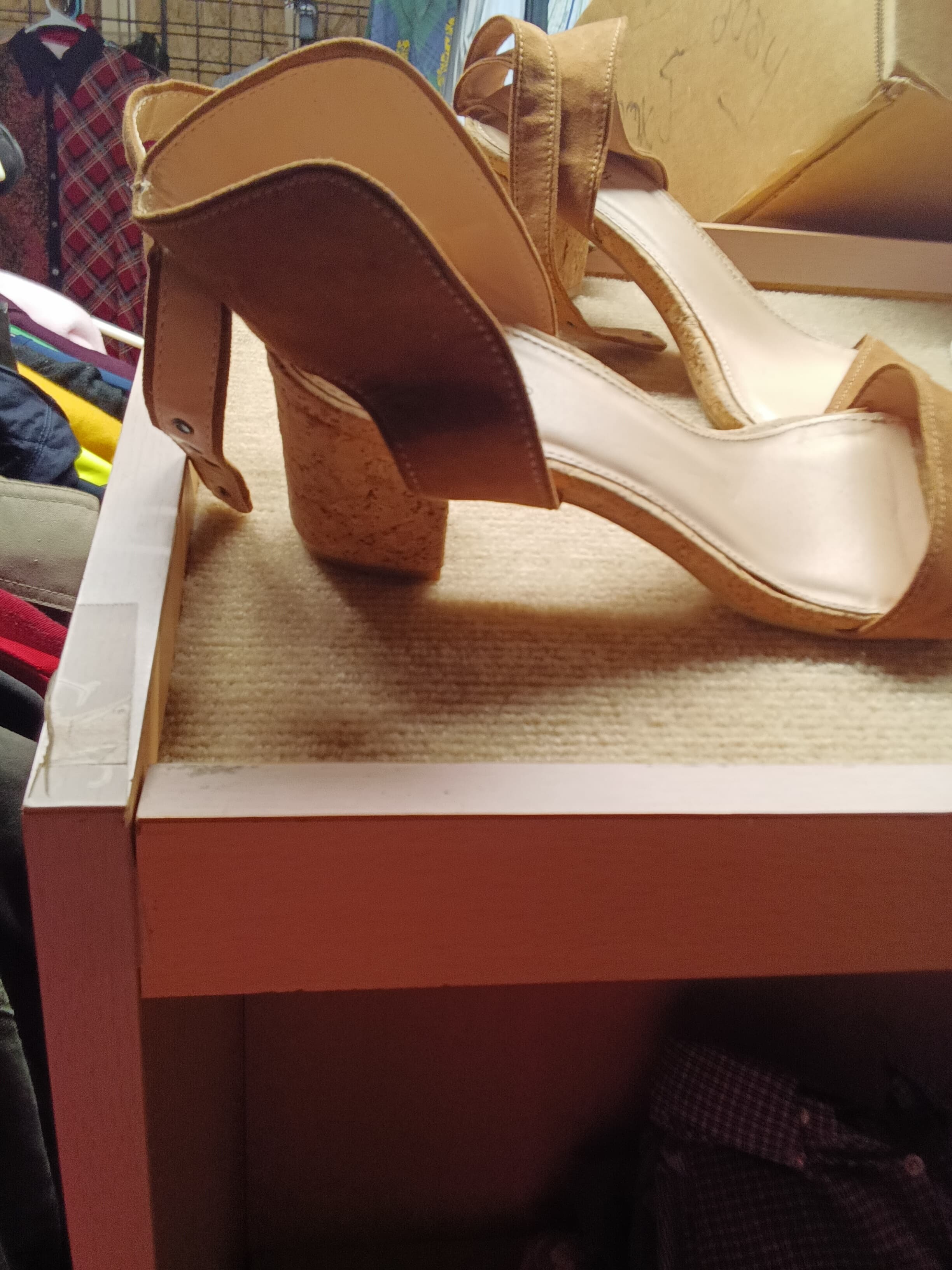 JustFab Brown Cork Heel Sandals - Thumbnail 2