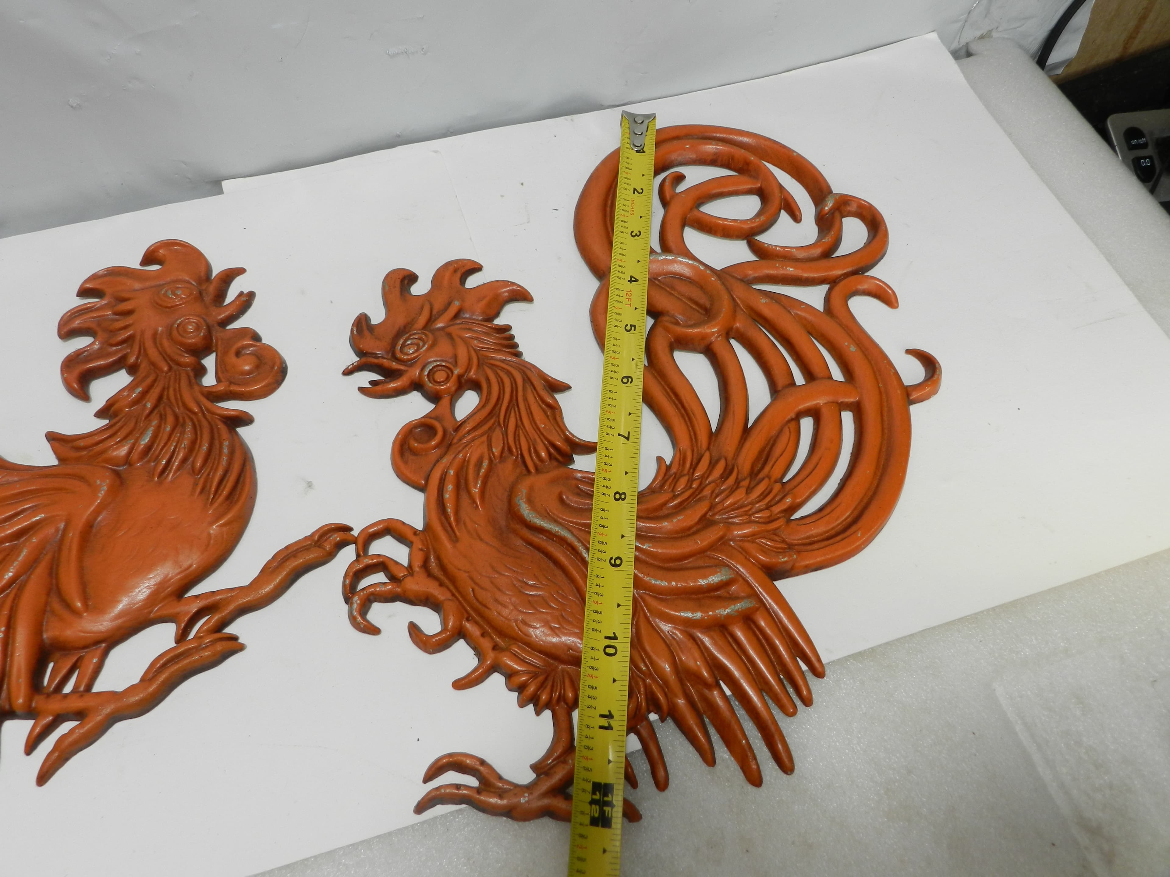 2 Retro Vintage Vermay Metal Aluminum Cast Rooster Figurine Wall Décor (P38J) - Thumbnail 8
