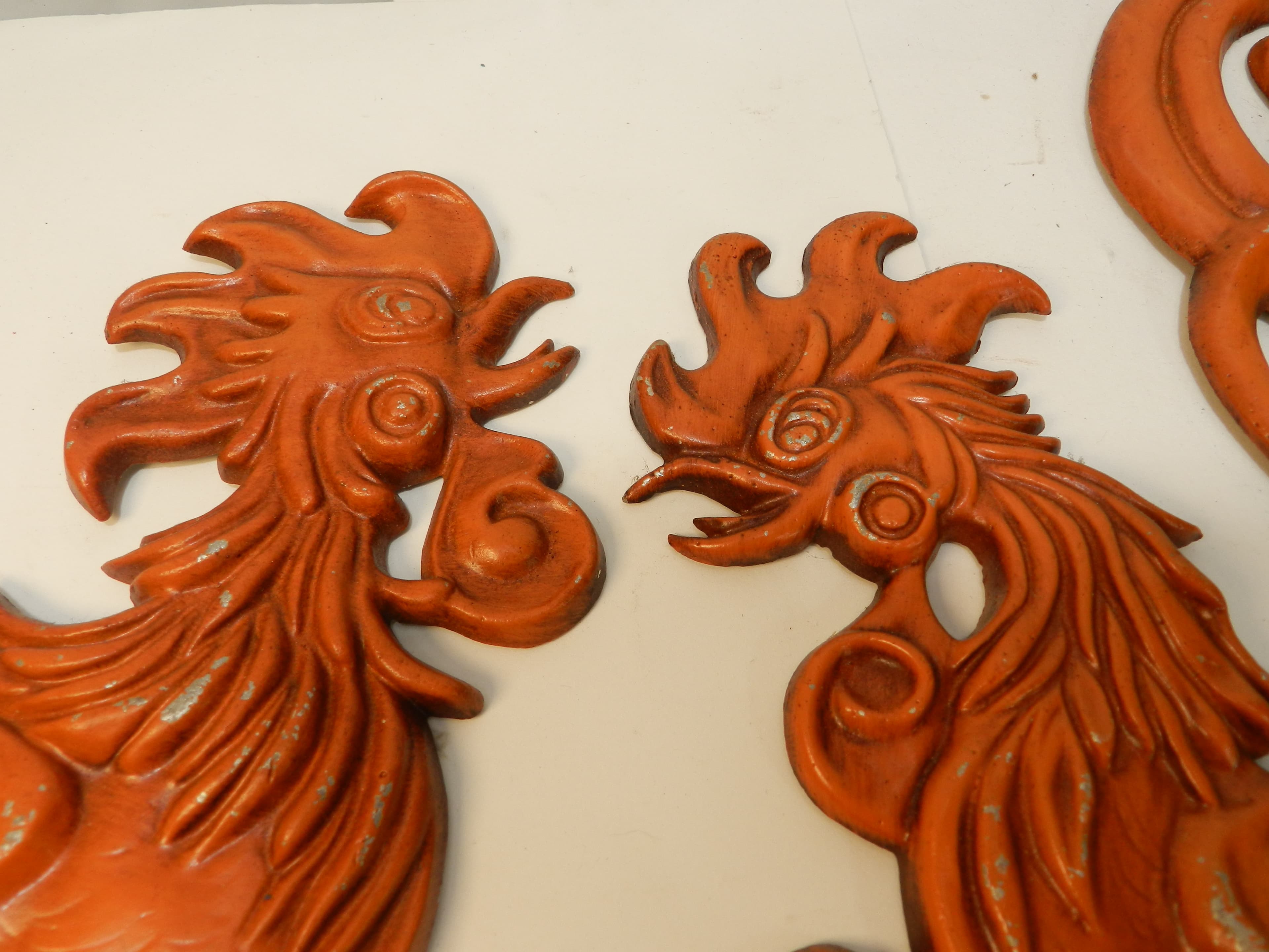 2 Retro Vintage Vermay Metal Aluminum Cast Rooster Figurine Wall Décor (P38J) - Thumbnail 3