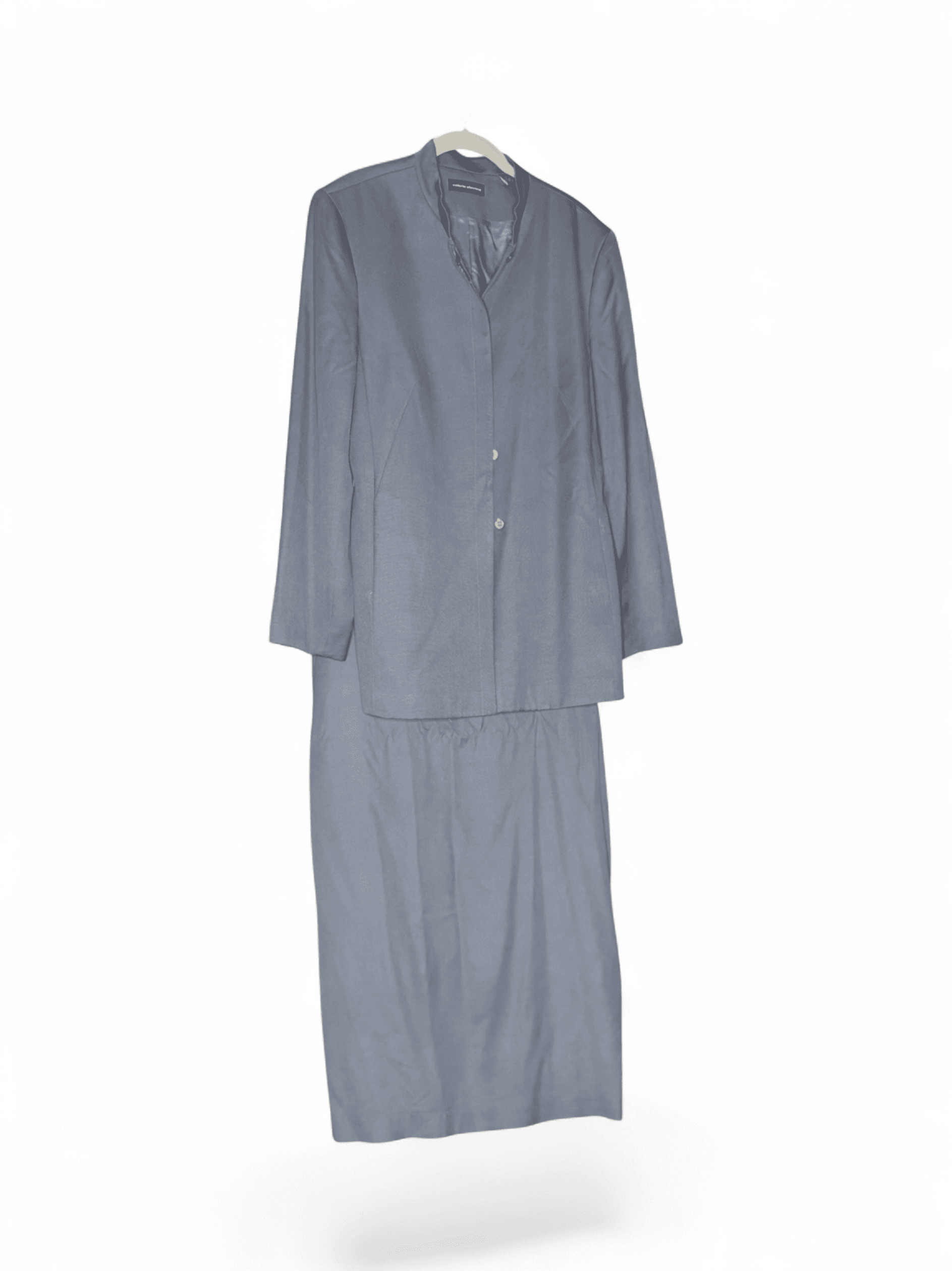 VINTAGE Valerie Stevens Silk Blazer Jacket Set, Gray, Size 14 / Skirt 12