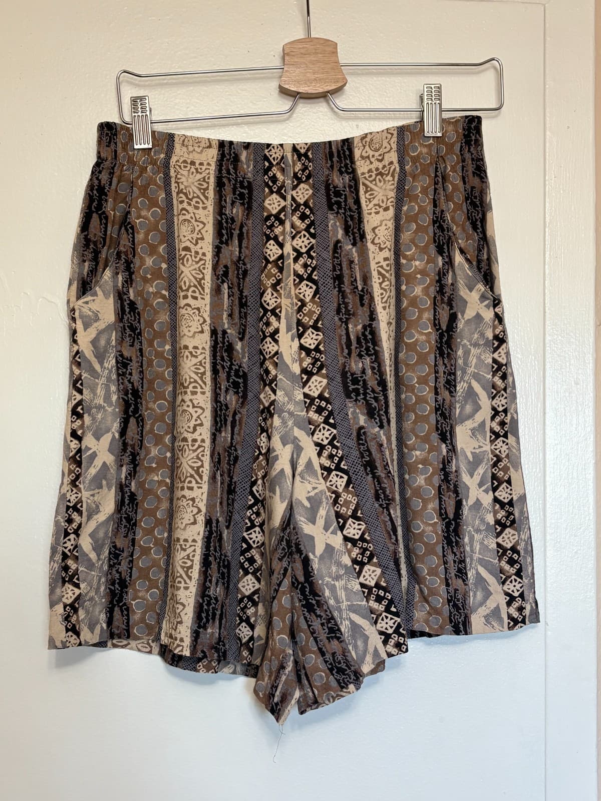 Vtg 80s First Option Rayon Shorts Small Boho Geometric - Thumbnail 3