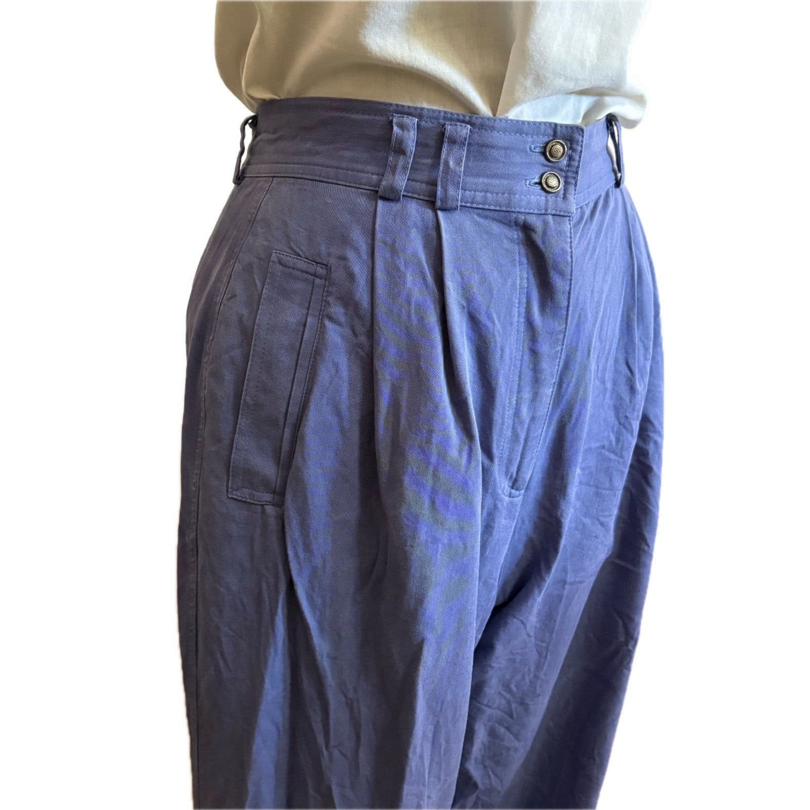 Blue High-Waisted Pleated Trousers Size 10 80s 90s Vtg Small - Thumbnail 4