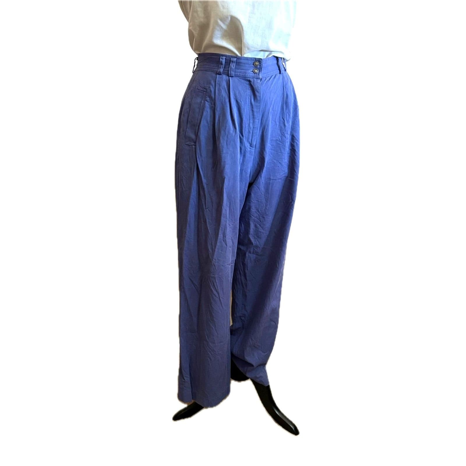 Blue High-Waisted Pleated Trousers Size 10 80s 90s Vtg Small - Thumbnail 3