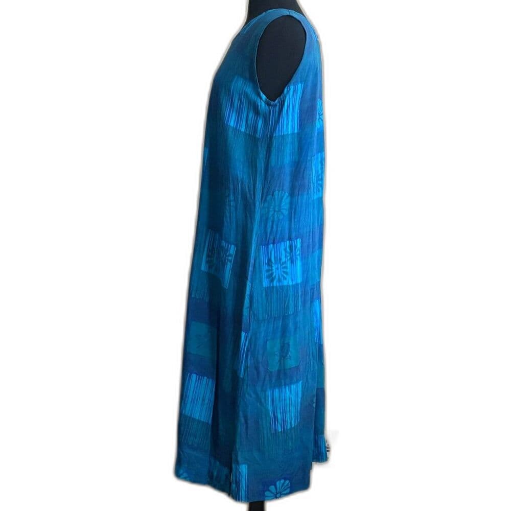Blue Patchwork Floral Batik-inspired Print Dress / Large Resort Beach - Thumbnail 5