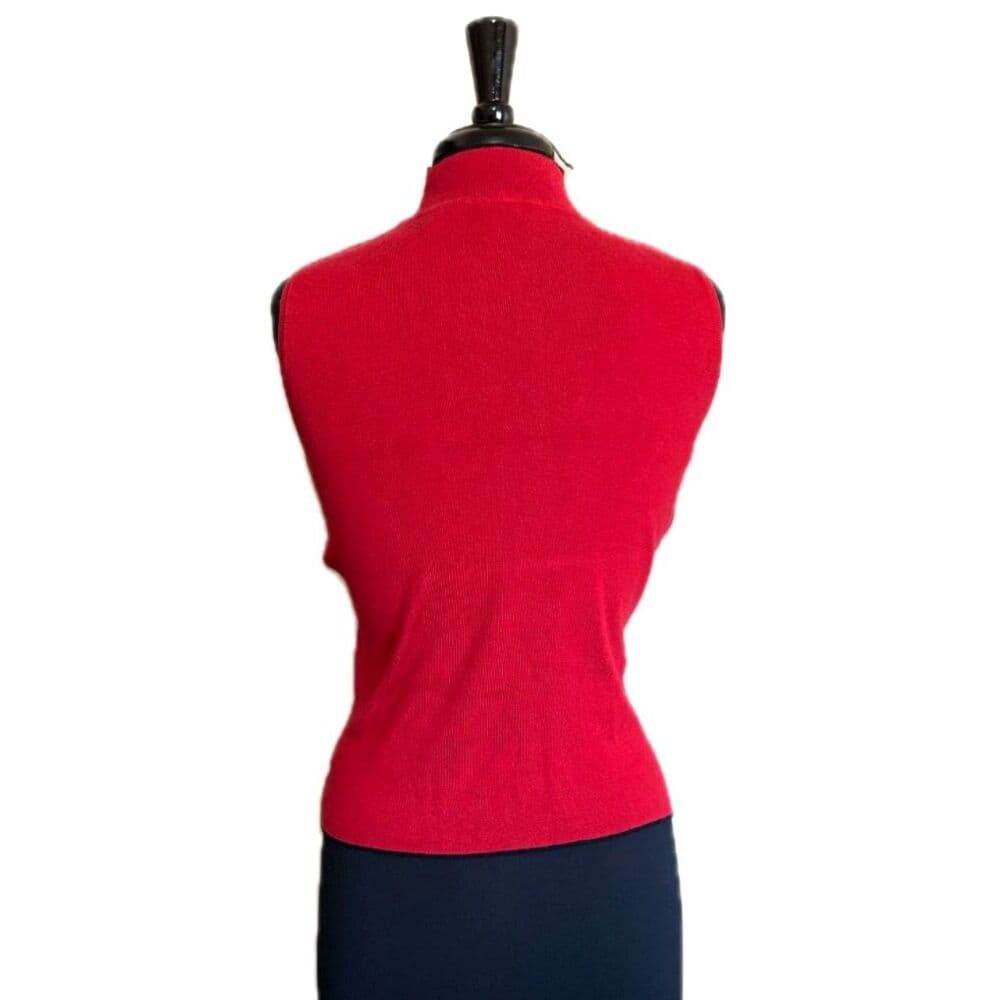 Red Sleeveless Turtleneck Vest Mixed Rib Grid Classic Minimalist - Thumbnail 6