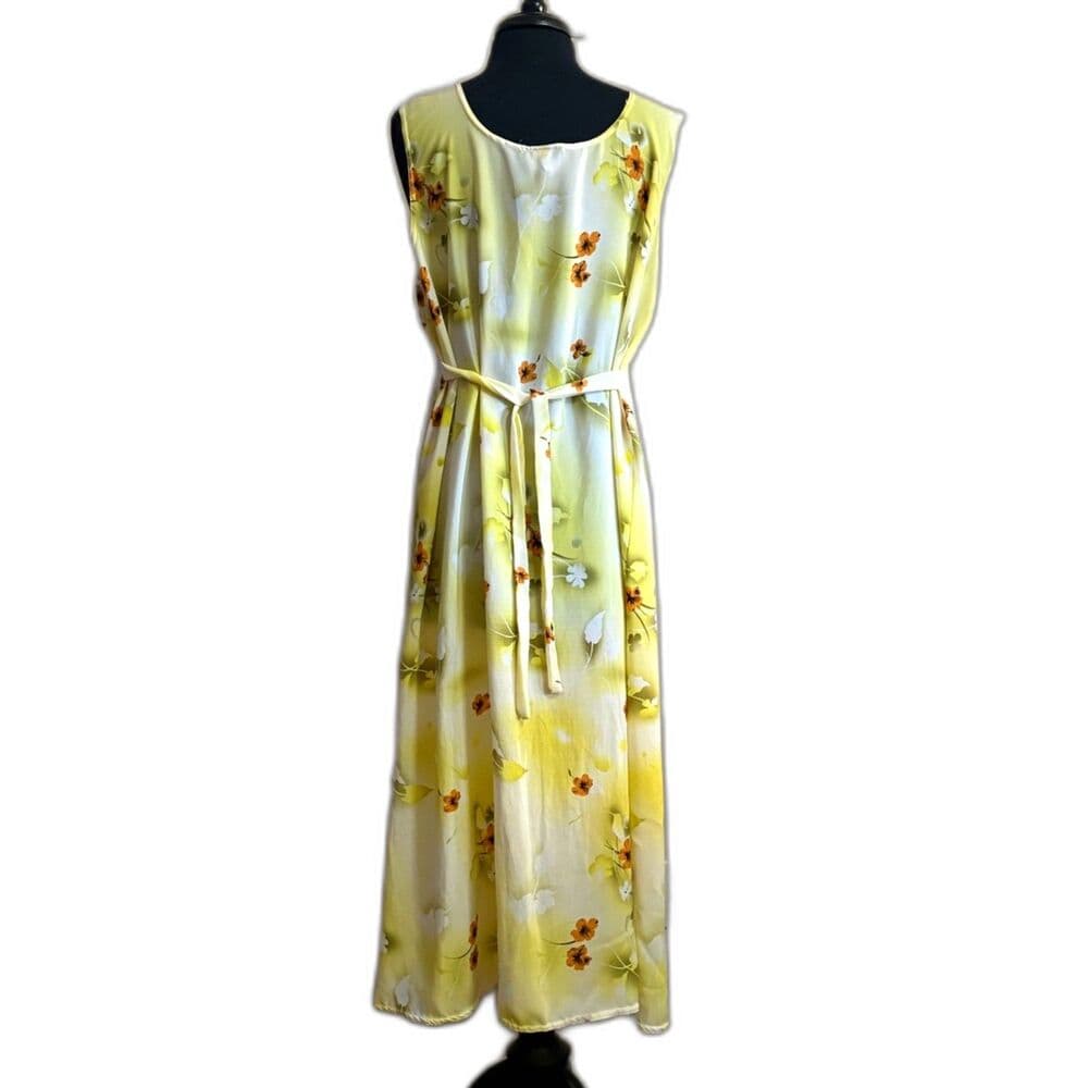 90s Yellow Floral Sheath Maxi Dress Size L/XL/2XL - Thumbnail 2