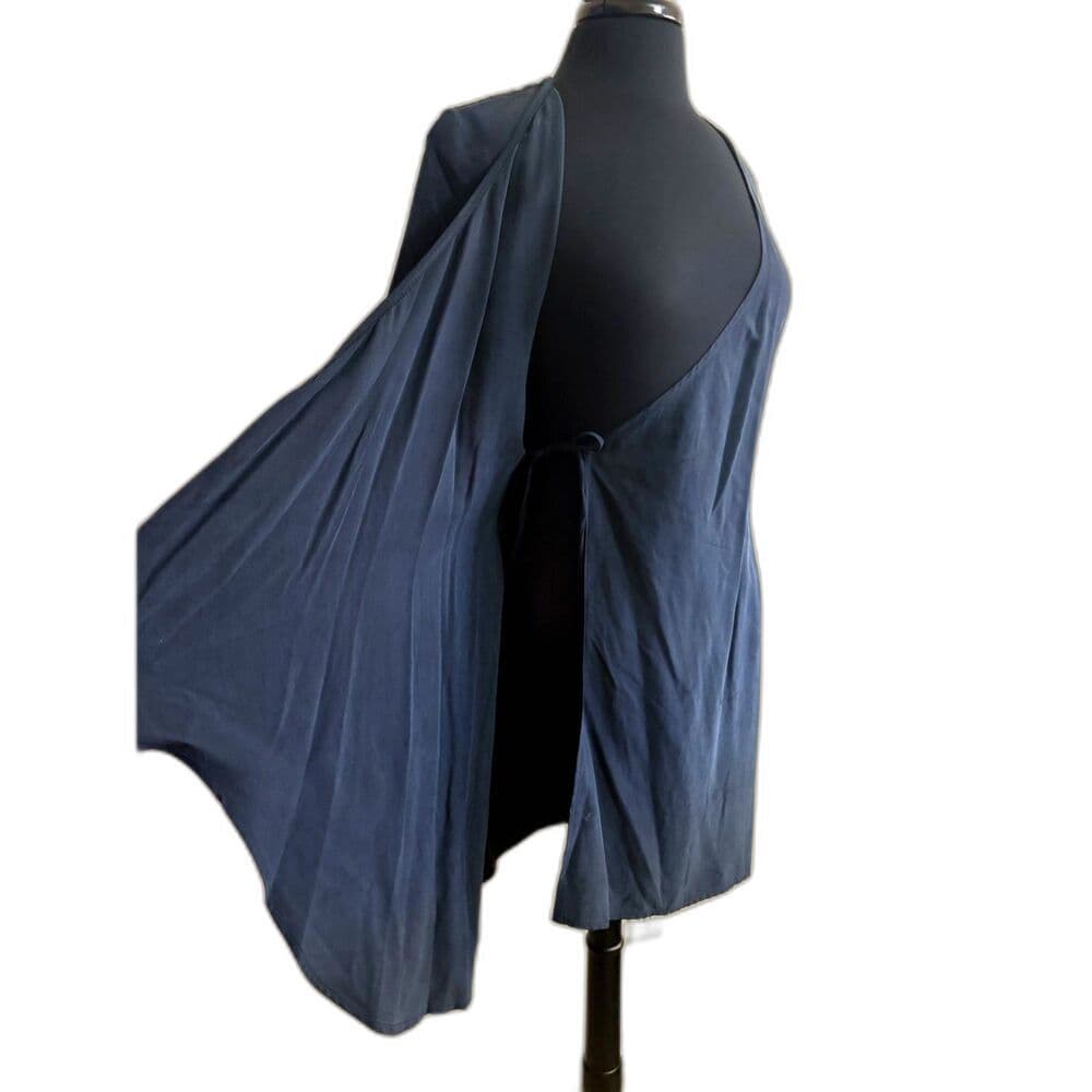 Dark Blue Wrap Mini Dress Jones New York US 4 100% Silk - Thumbnail 4