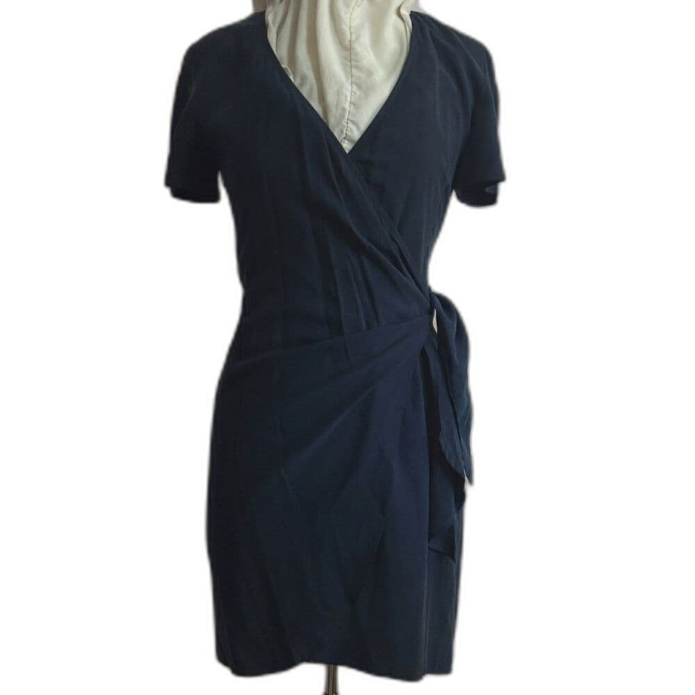 Dark Blue Wrap Mini Dress Jones New York US 4 100% Silk - Thumbnail 7