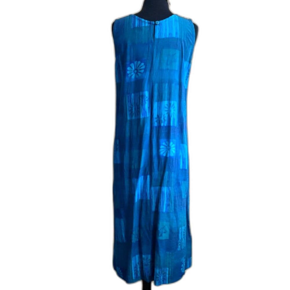 Blue Patchwork Floral Batik-inspired Print Dress / Large Resort Beach - Thumbnail 2