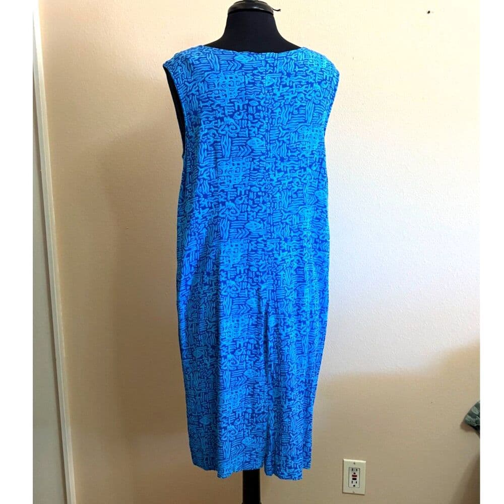 Abstract Geometric Blue Maxi Dress Large - Thumbnail 2