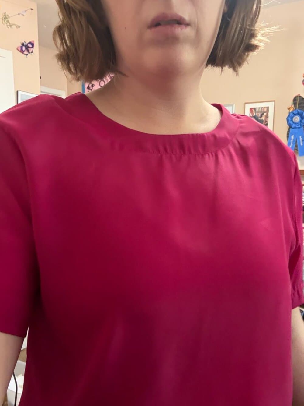 Vtg Magenta Short Sleeve Blouse Sara Stephen 1980s - Thumbnail 2