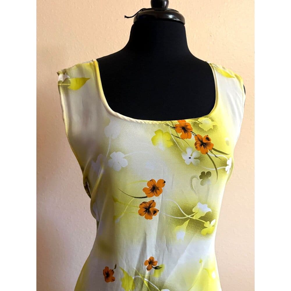 90s Yellow Floral Sheath Maxi Dress Size L/XL/2XL - Thumbnail 4