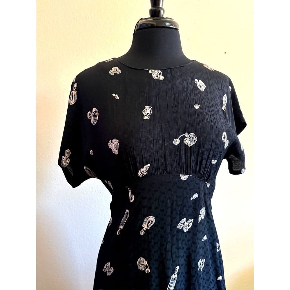 90s Midi Perfume Bottle Slinky Midi Dress Empire Waist US 4 Medium - Thumbnail 3