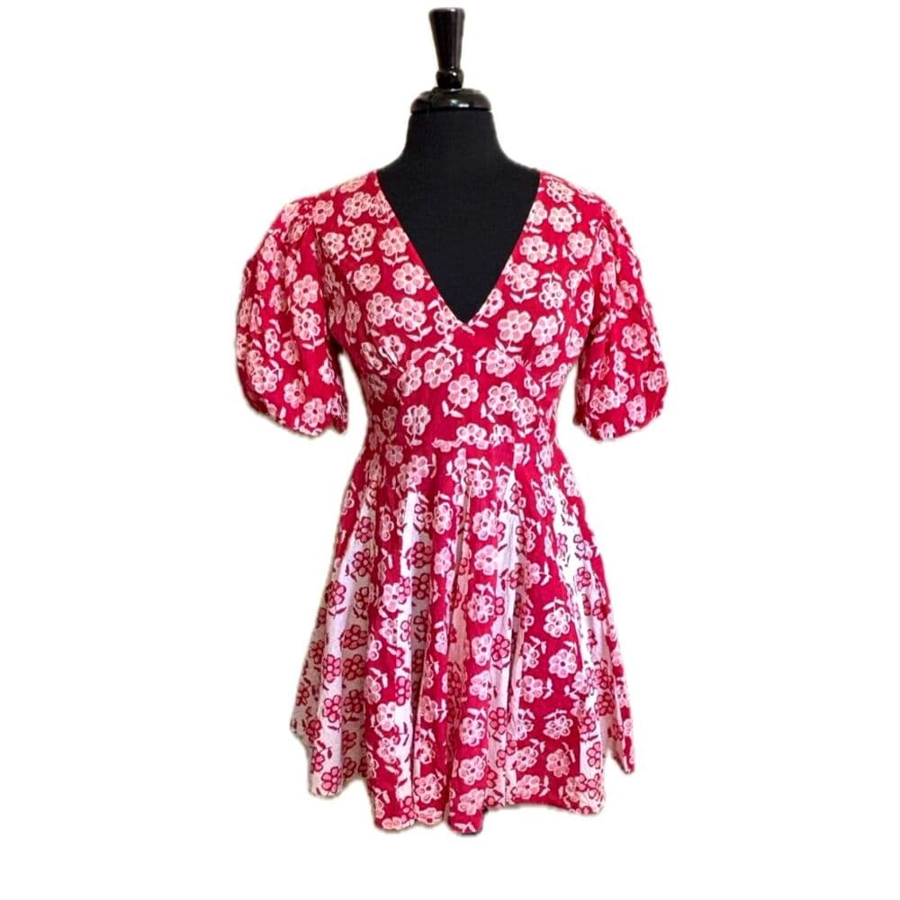 Anayna Floral Print Puff Sleeves Fit & Flare Mini Dress L - Thumbnail 2