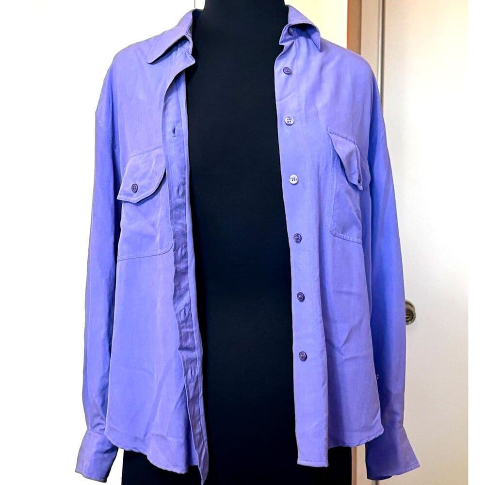 100% Silk Purple Button-up Top Vtg 1990s Quiet Luxury Old Money Career