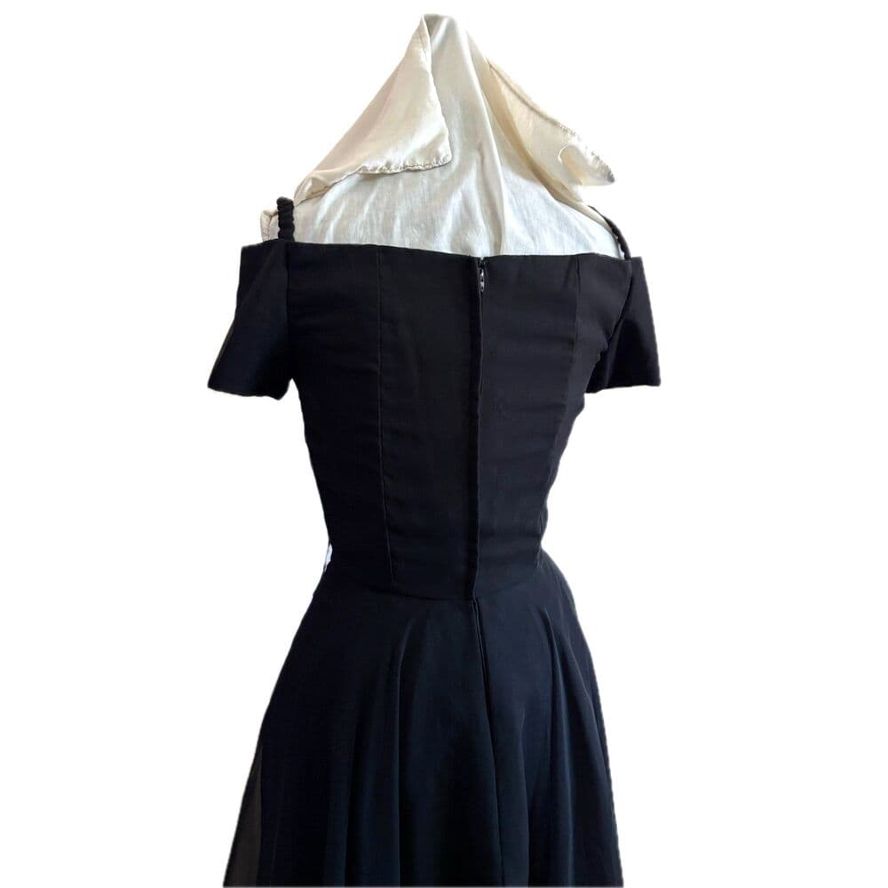 A-Line Black Prom Gown Corset Boning Off Shoulder Maxi Size 4 1980s Vtg - Thumbnail 7