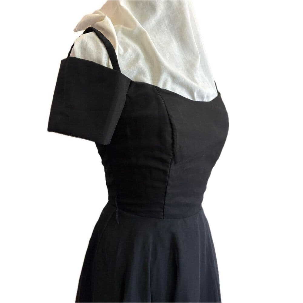 A-Line Black Prom Gown Corset Boning Off Shoulder Maxi Size 4 1980s Vtg - Thumbnail 4