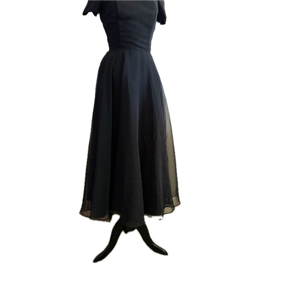 A-Line Black Prom Gown Corset Boning Off Shoulder Maxi Size 4 1980s Vtg - Thumbnail 6