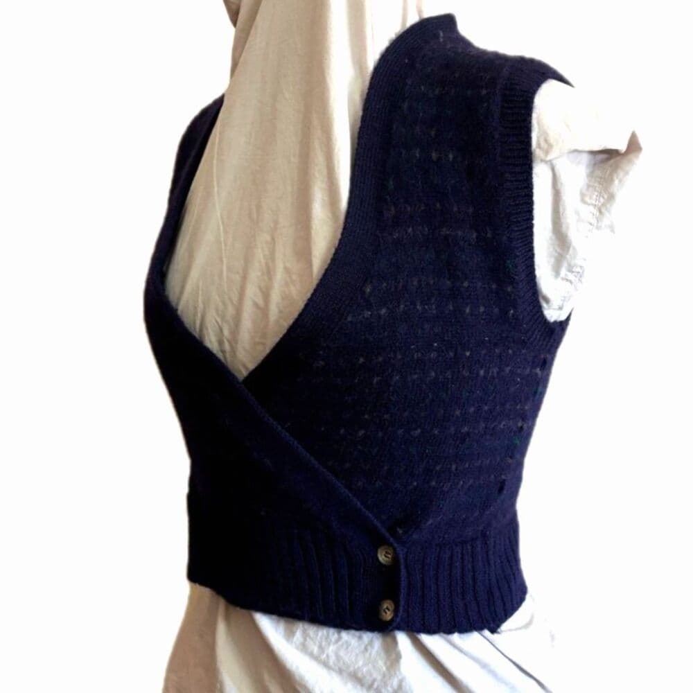 80s Collegiate Wrap Sweater Vest Double Button Cropped Preppy Grandpa Small - Thumbnail 5