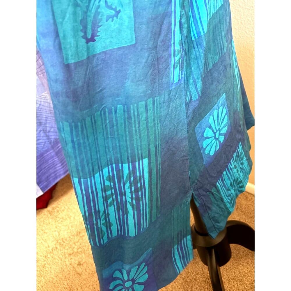 Blue Patchwork Floral Batik-inspired Print Dress / Large Resort Beach - Thumbnail 4