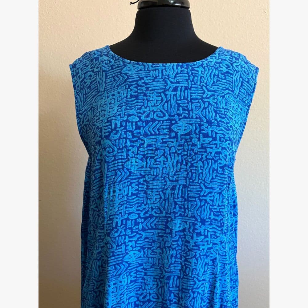 Abstract Geometric Blue Maxi Dress Large - Thumbnail 3