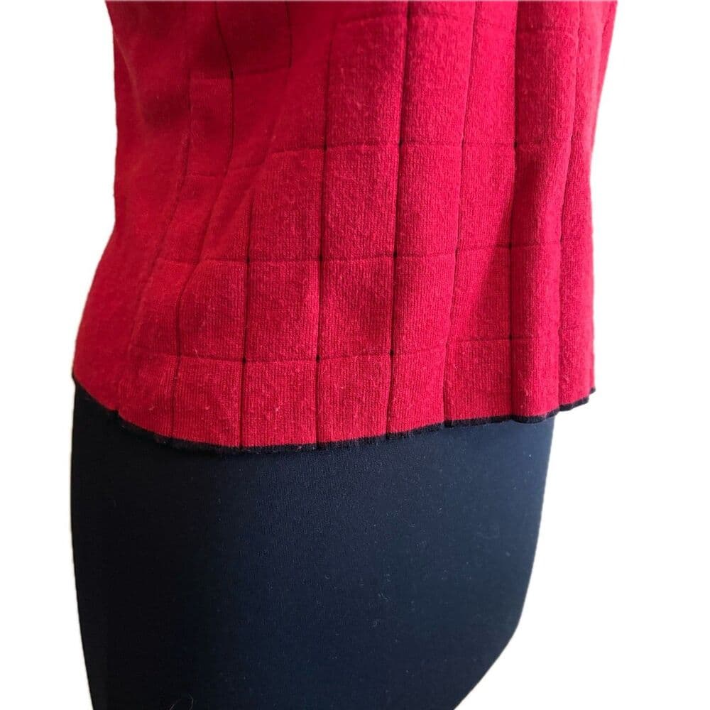 Red Sleeveless Turtleneck Vest Mixed Rib Grid Classic Minimalist - Thumbnail 4