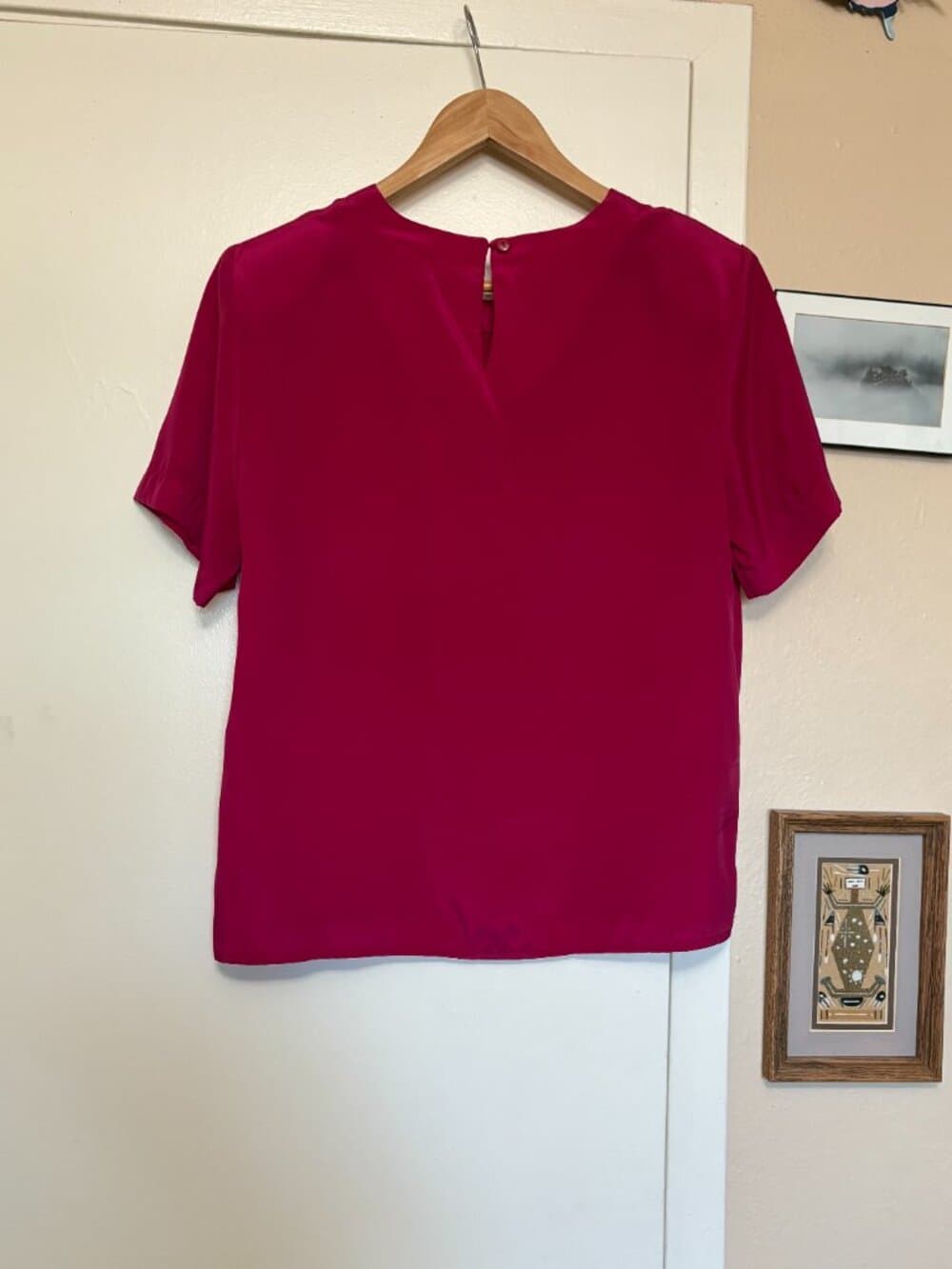 Vtg Magenta Short Sleeve Blouse Sara Stephen 1980s - Thumbnail 3