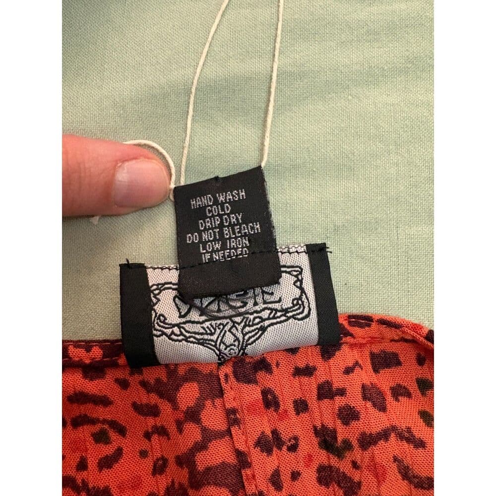 Angie Orange Animal Print Midi Dress Womens Small Boho V Neck Long Sleeve - Thumbnail 8