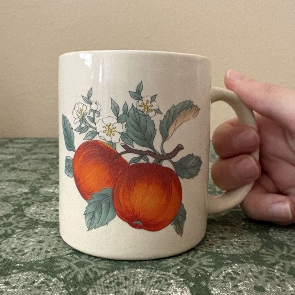Fruit Motif Stoneware Mug Vtg Farmhouse Cottage