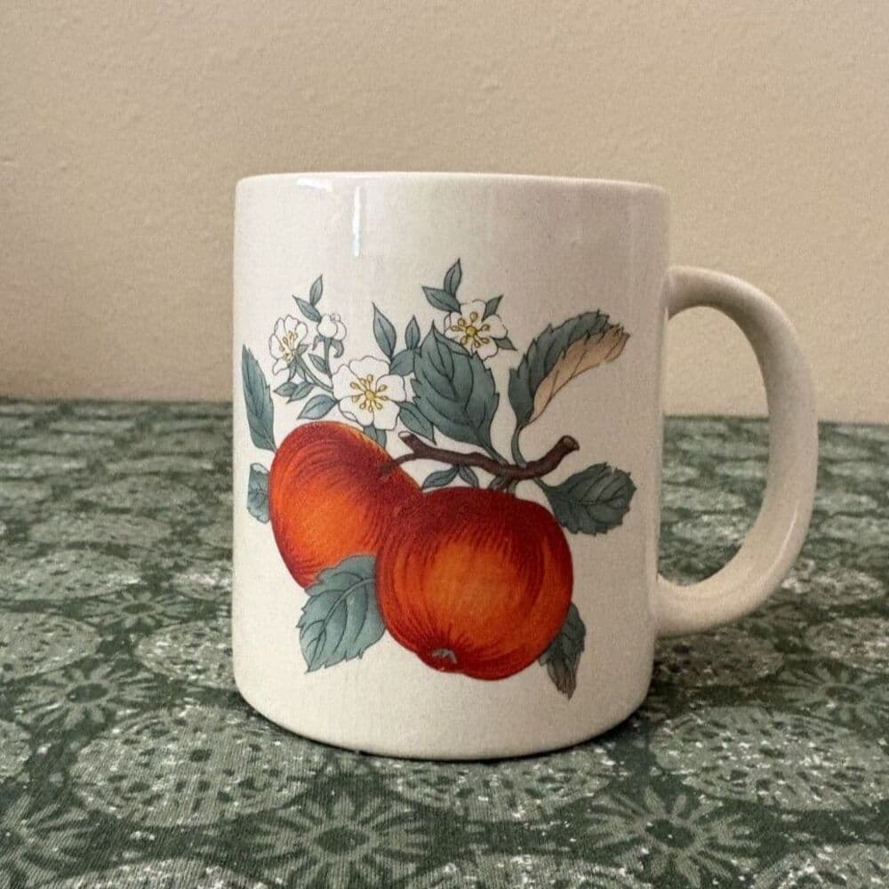 Fruit Motif Stoneware Mug Vtg Farmhouse Cottage - Thumbnail 2
