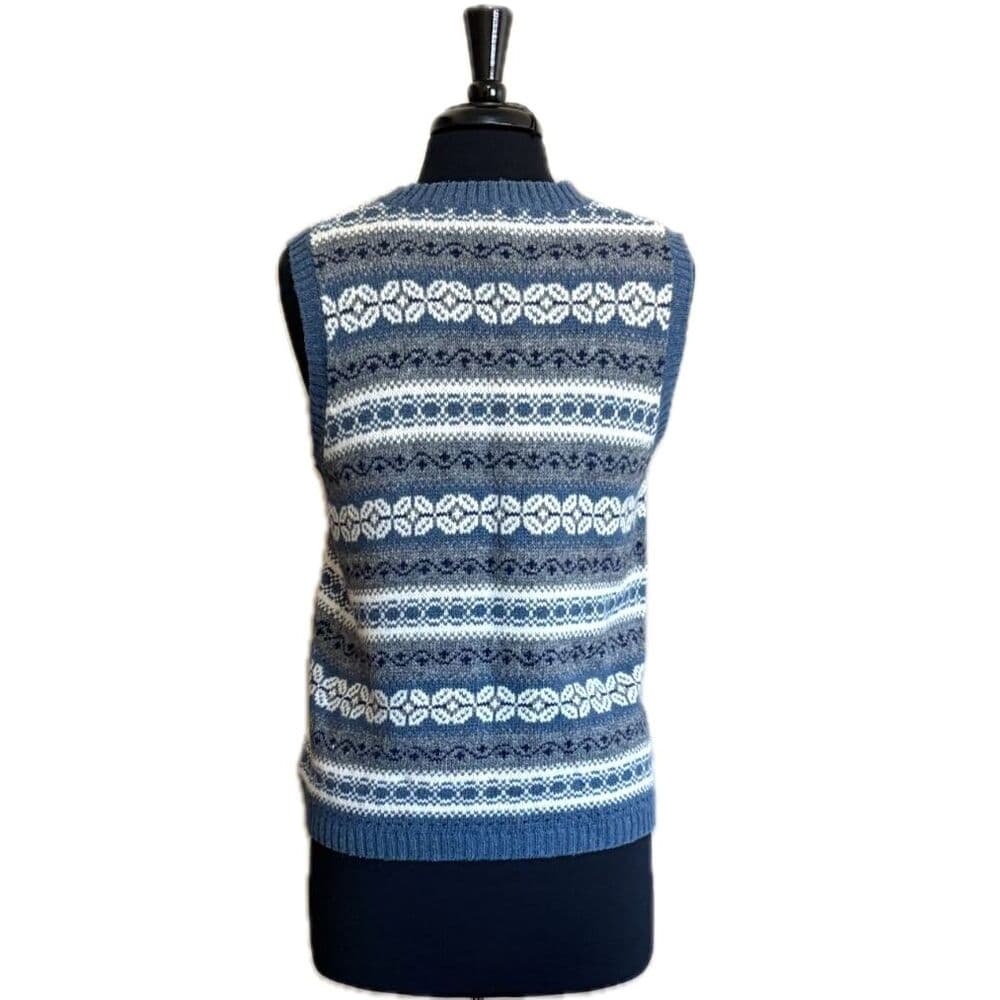 Blue, White, and Grey Fair Isle Sweater Vest Grandpa Large Wool - Thumbnail 2