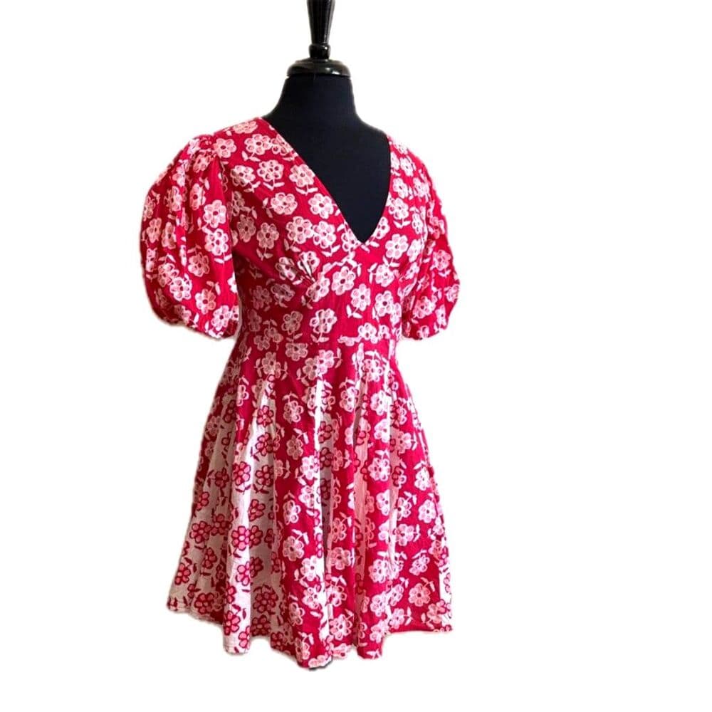 Anayna Floral Print Puff Sleeves Fit & Flare Mini Dress L - Thumbnail 3