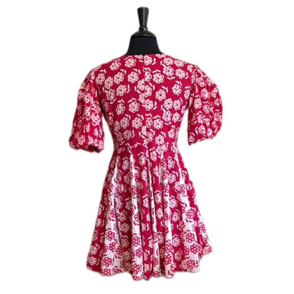 Anayna Floral Print Puff Sleeves Fit & Flare Mini Dress L - Thumbnail 4