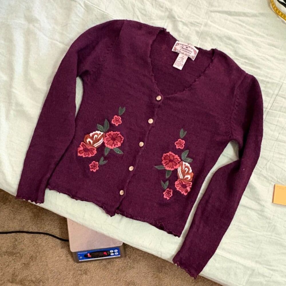 Wool and Cotton Embroidered Flower Cardigan Vtg Small - Thumbnail 2