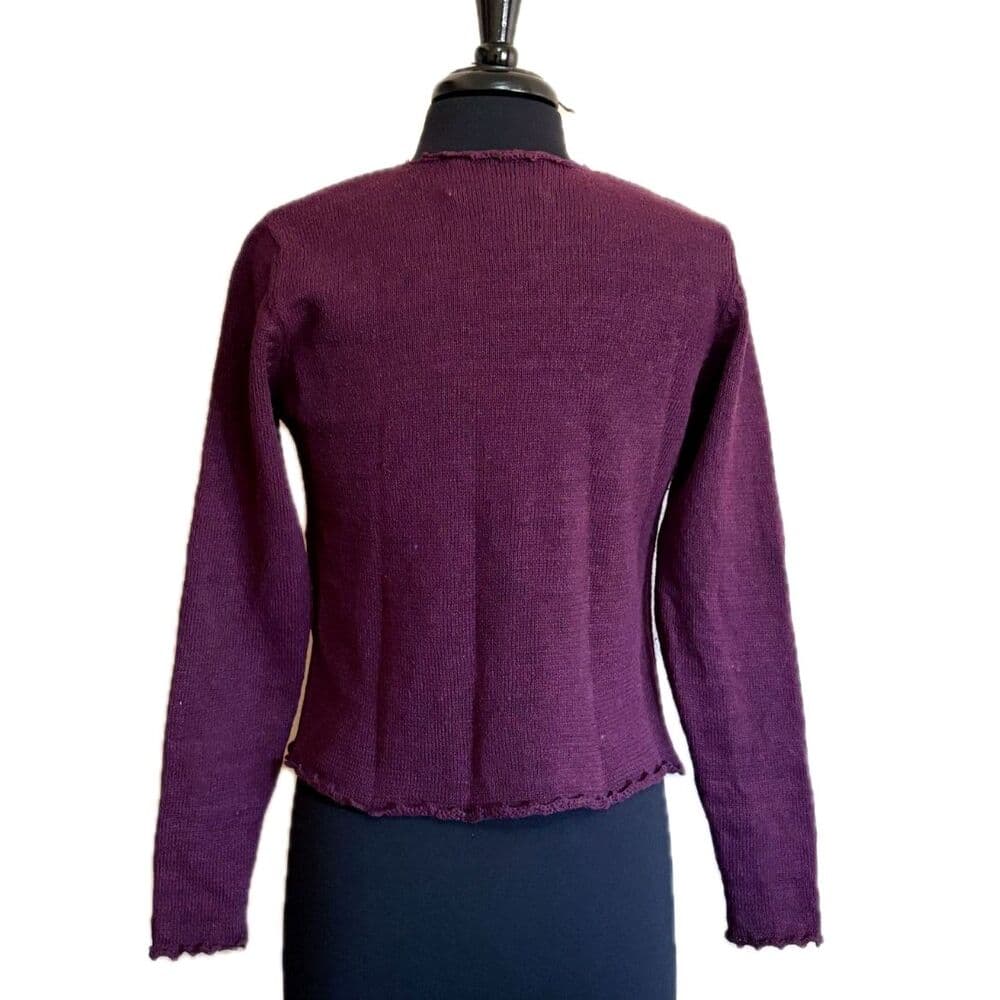Wool and Cotton Embroidered Flower Cardigan Vtg Small - Thumbnail 4