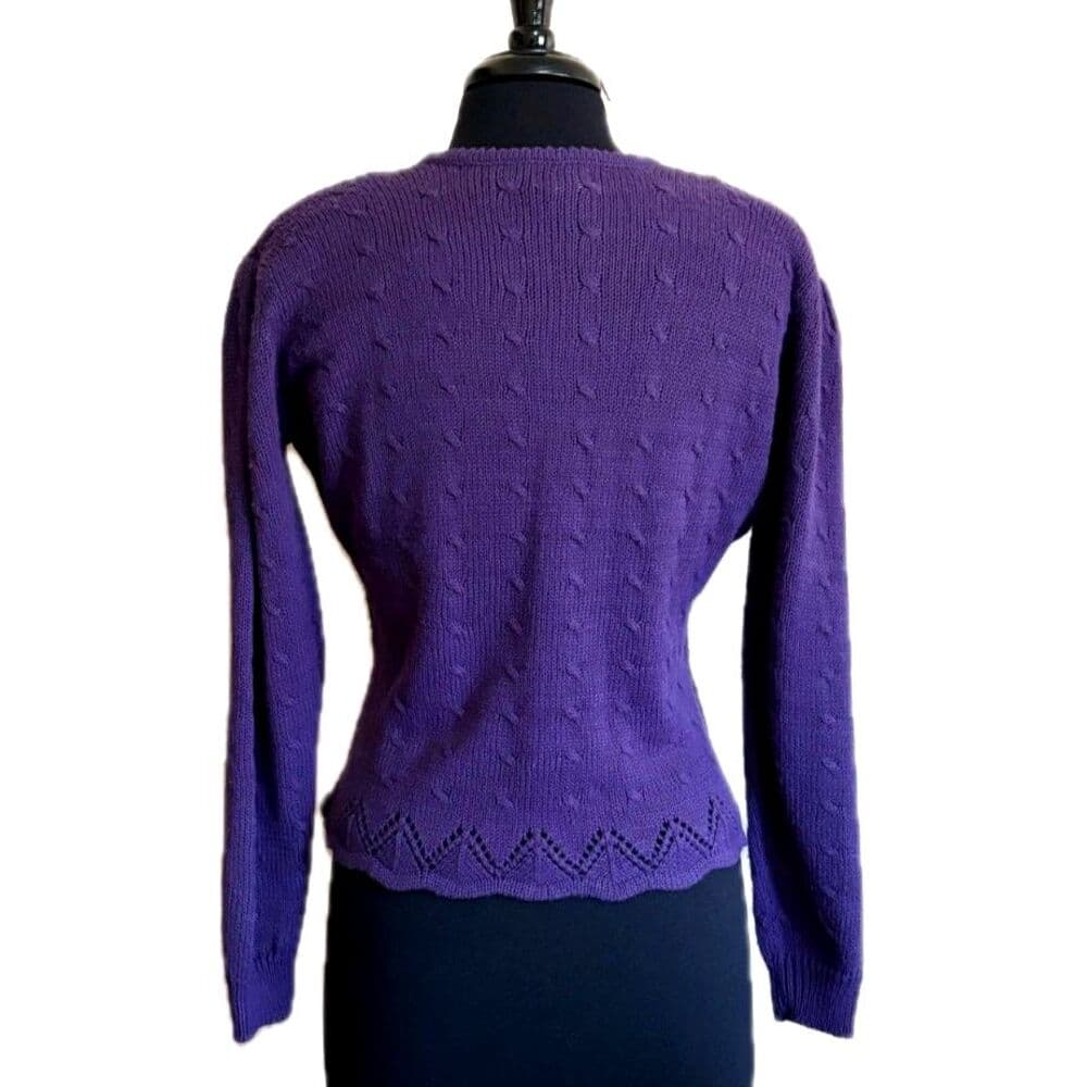 Embroidered Flower Purple Cardigan Cottage Granny Medium - Thumbnail 4