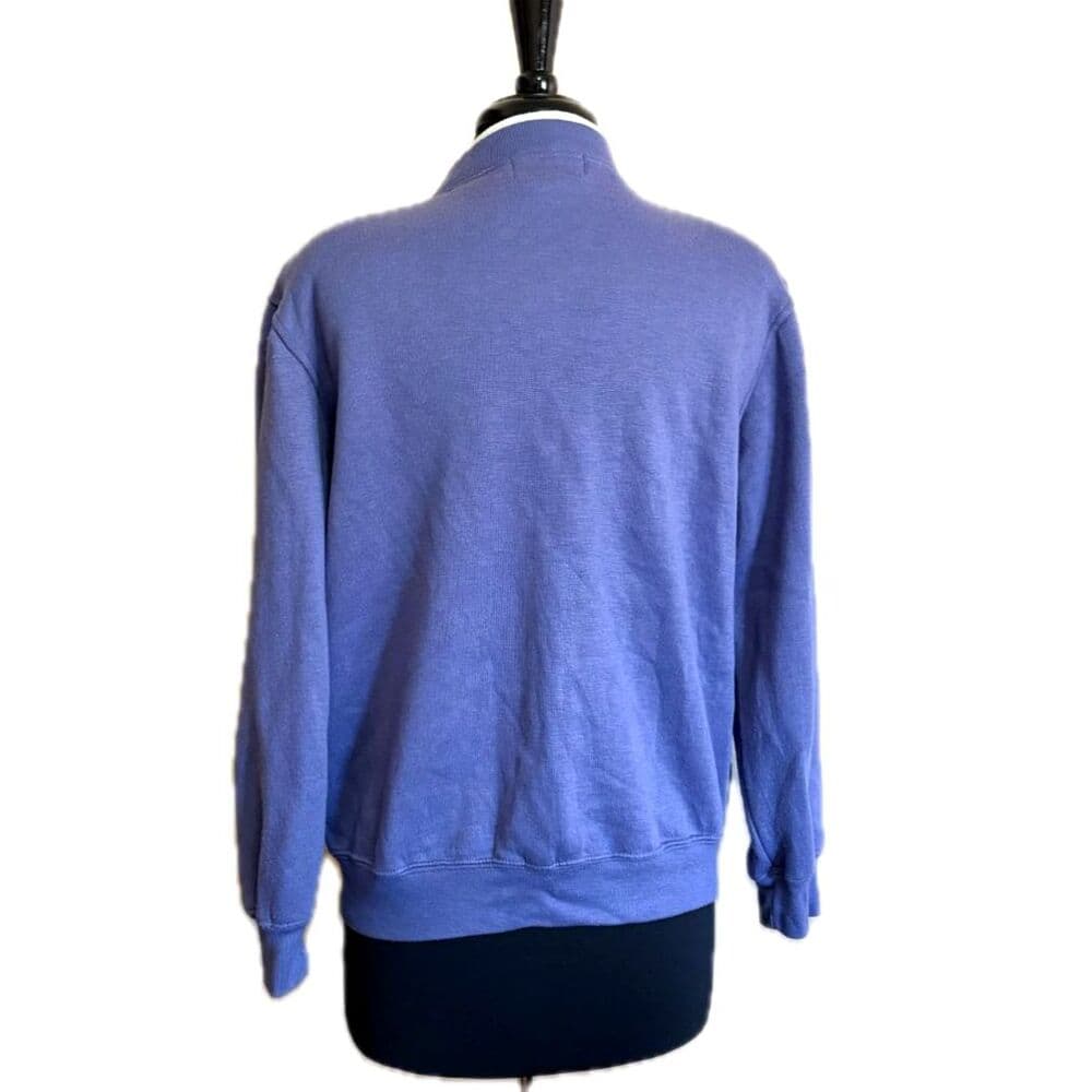 Purple Button-up Crewneck Sweatshirt Bird Embroidery Medium - Thumbnail 3
