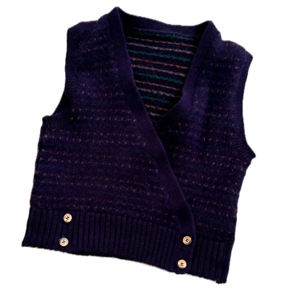 80s Collegiate Wrap Sweater Vest Double Button Cropped Preppy Grandpa Small - Thumbnail 4