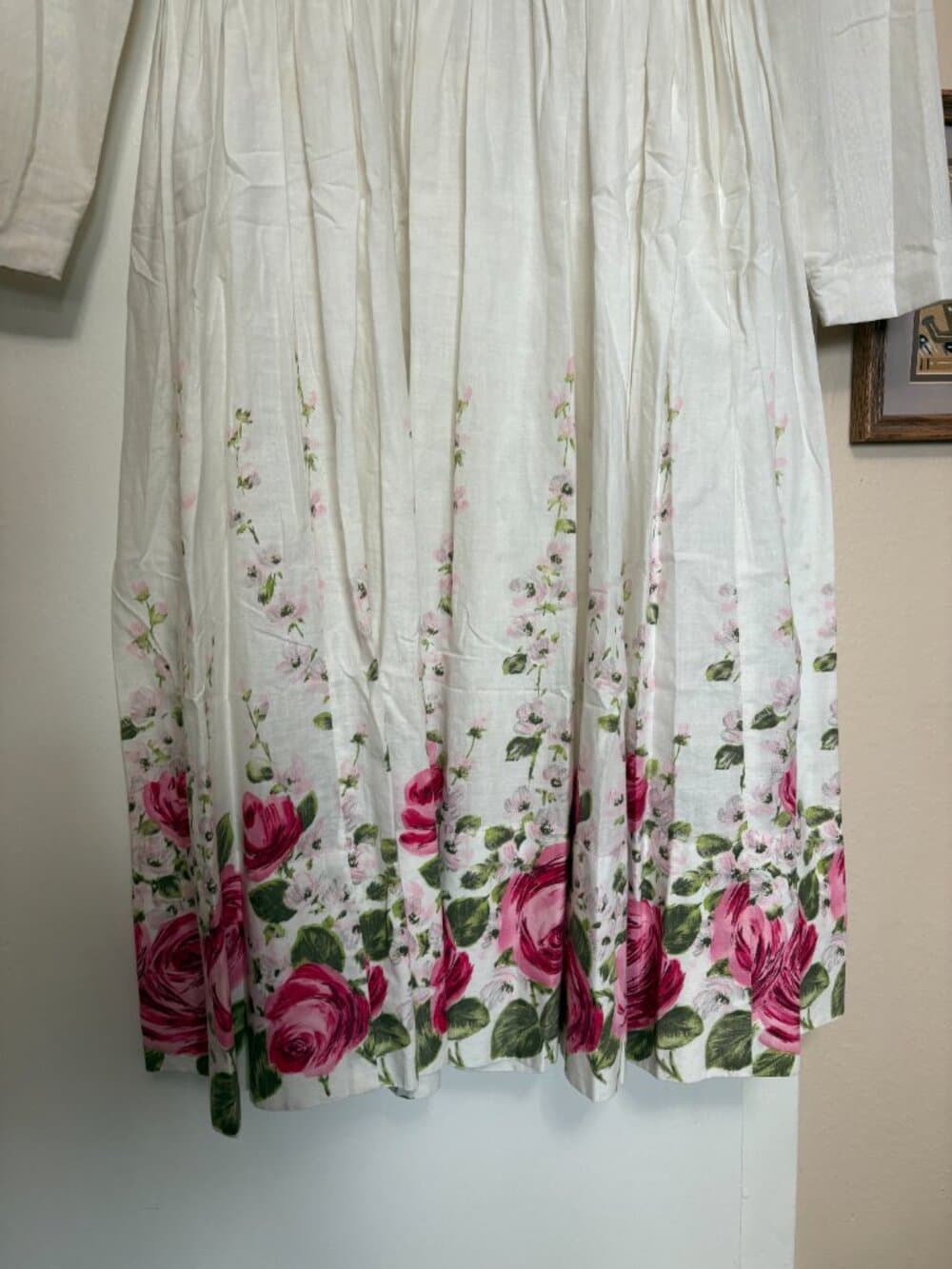 Vintage Pink Roses Floral Long Sleeve Midi Dress - Thumbnail 4