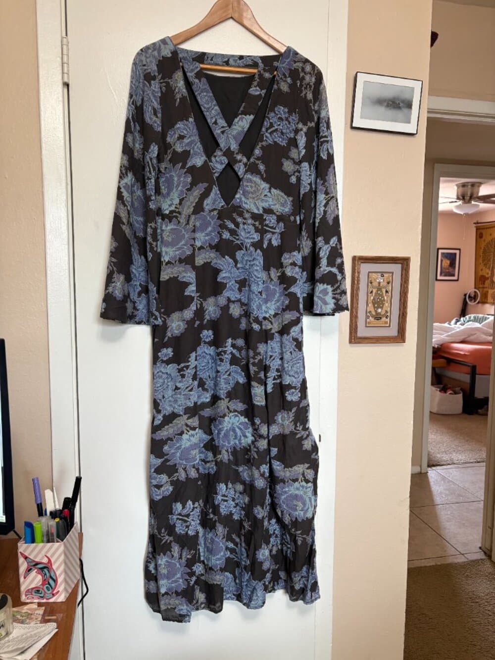 Free People Melrose Floral Bell Sleeve Backless Maxi Dress - Thumbnail 3