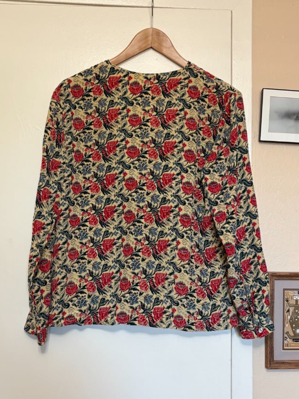 Vtg Floral Roses Cream Button Front Blouse Top Medium - Thumbnail 4