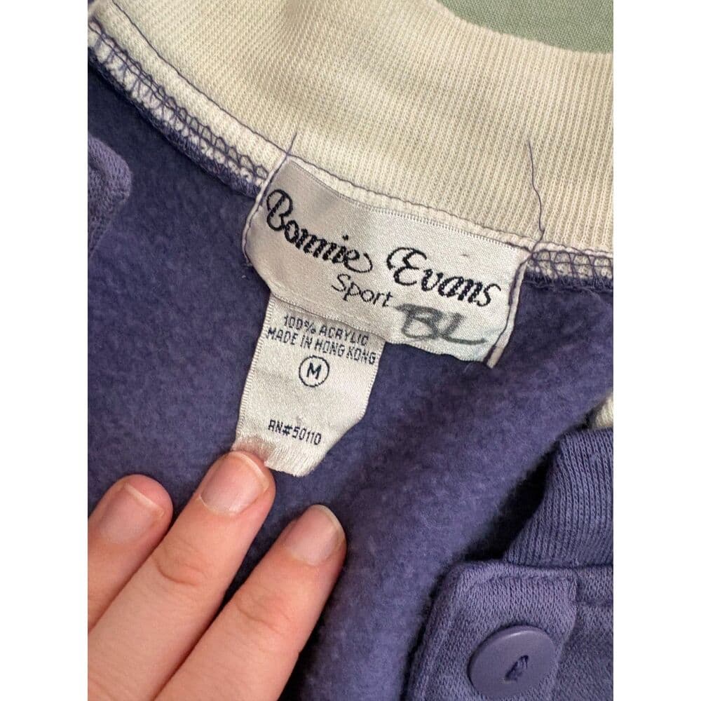 Purple Button-up Crewneck Sweatshirt Bird Embroidery Medium - Thumbnail 4